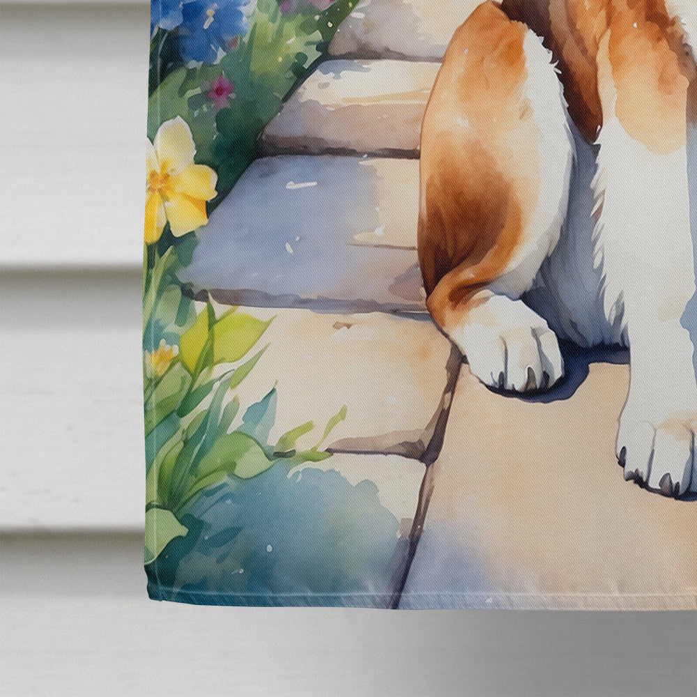 Saint Bernard Spring Path House Flag 28x40 Porch Sleeve Pole Decorative Outside Yard Banner Artwork Wall Hanging, Polyester