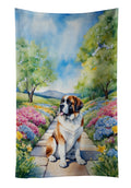 Saint Bernard Spring Path Kitchen Towel Velour Plush Front and Cotton Loop Back Machine Washable