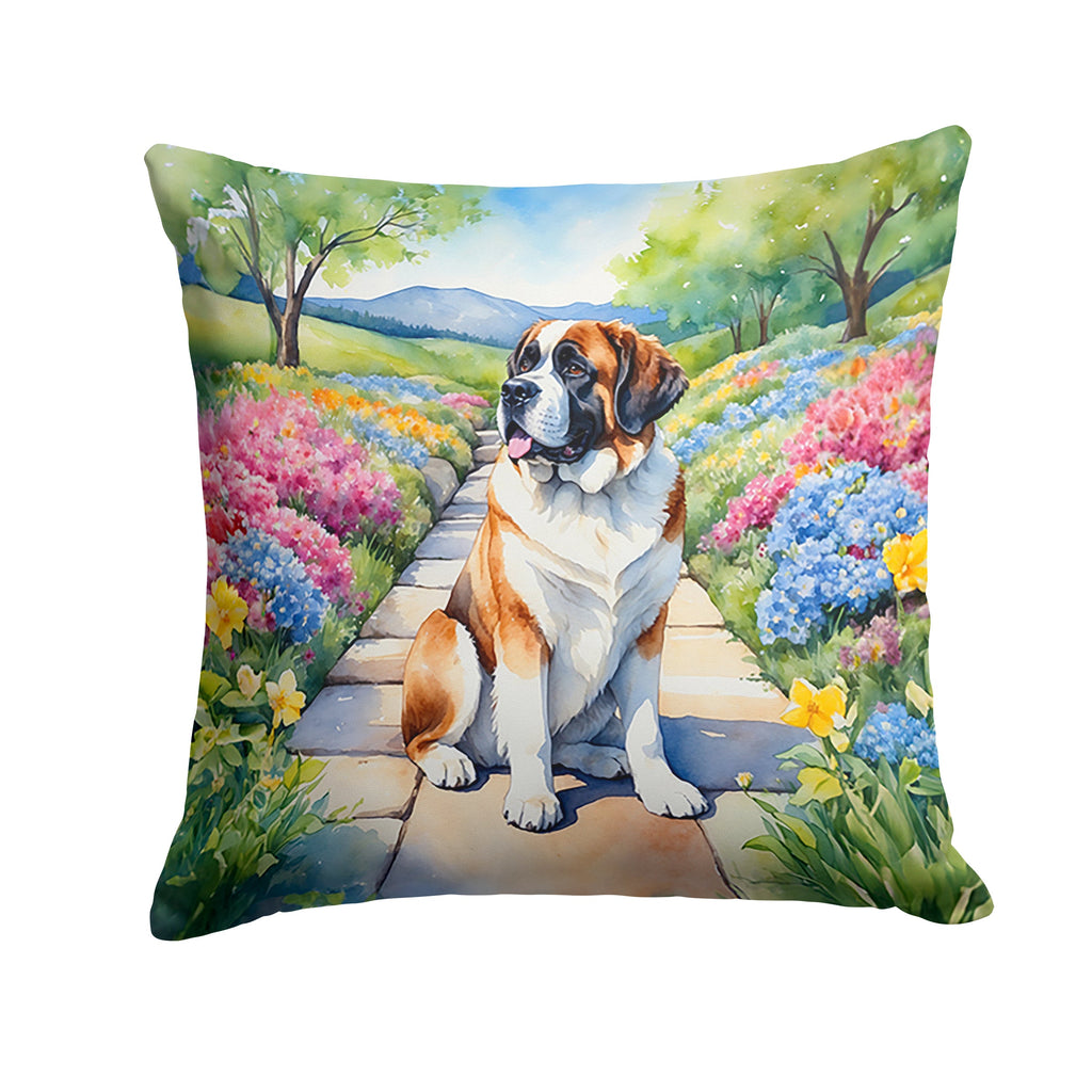 Saint Bernard Spring Path Decorative Throw Pillow 18x18 Indoor Outdoor Accent Cushion, Fabric Cover with Insert for Sofa, Bed, Porch & Living Room