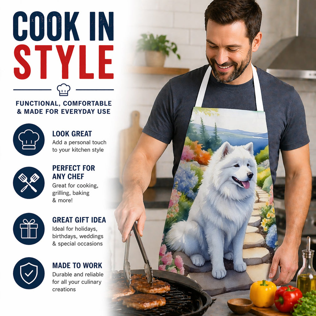 Samoyed Spring Path Apron Cooking Kitchen Server Baking Crafts Gardening for Adult Women Men, Unisex, Large, Multicolor