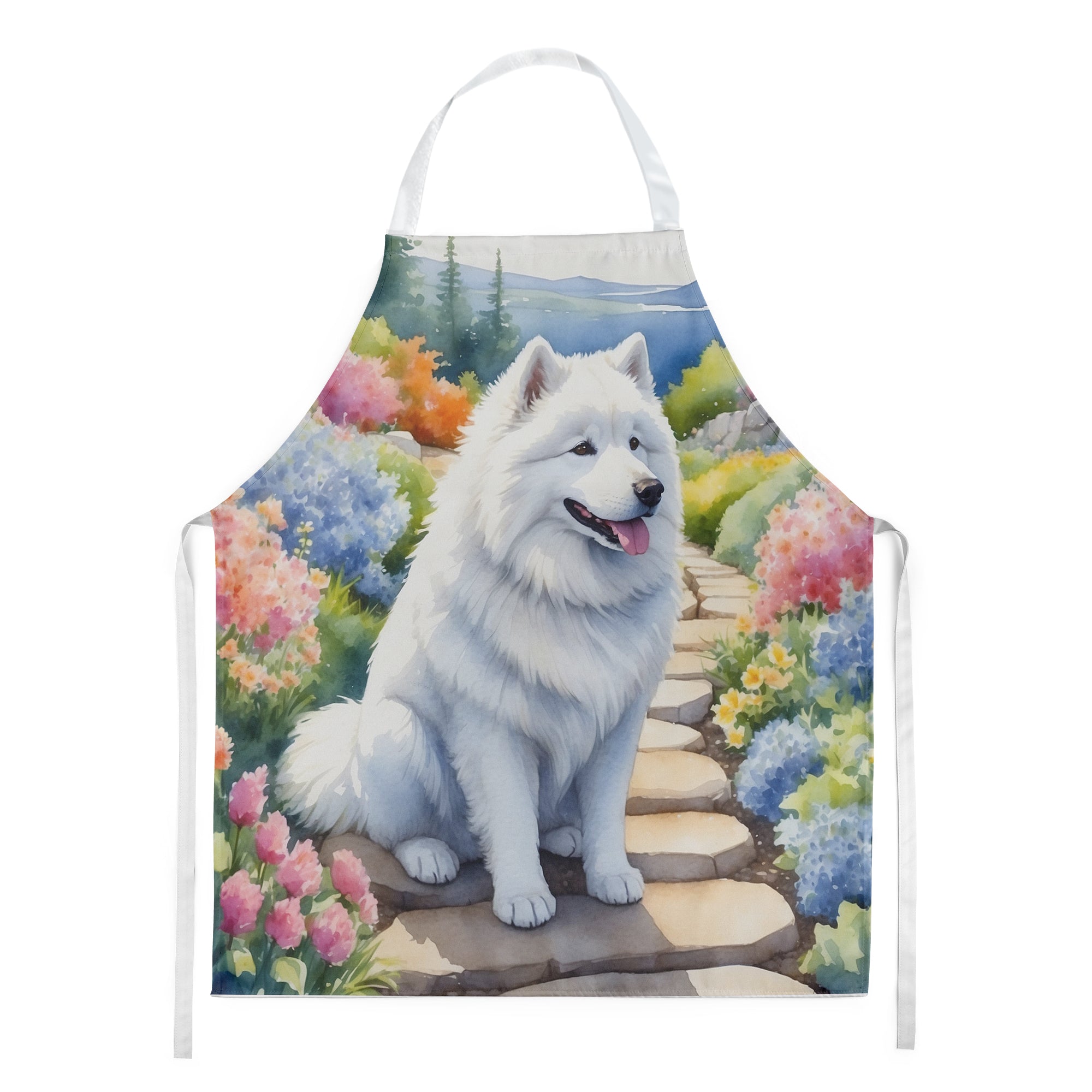 Samoyed Spring Path Apron Cooking Kitchen Server Baking Crafts Gardening for Adult Women Men, Unisex, Large, Multicolor