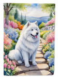 Samoyed Spring Path House Flag 28x40 Porch Sleeve Pole Decorative Outside Yard Banner Artwork Wall Hanging, Polyester