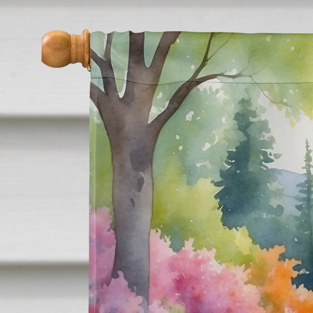Samoyed Spring Path House Flag 28x40 Porch Sleeve Pole Decorative Outside Yard Banner Artwork Wall Hanging, Polyester
