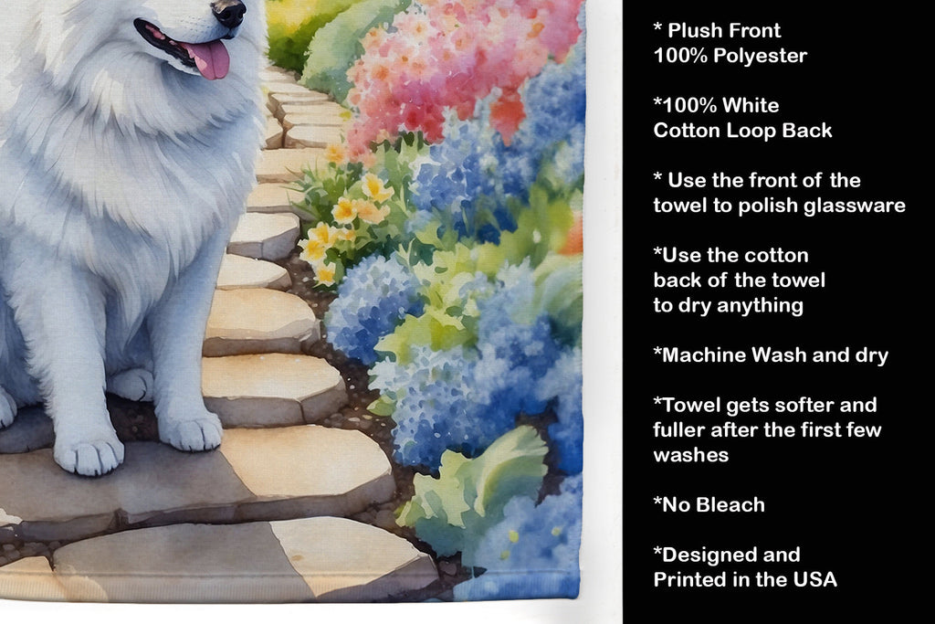 Samoyed Spring Path Kitchen Towel Velour Plush Front and Cotton Loop Back Machine Washable