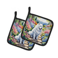 Samoyed Spring Path Pot Holder Set of 2 Heat Resistant Quilted Hot Pads 7.5 x 7.5 Inch, Insulated Kitchen Trivets for Cooking & Baking
