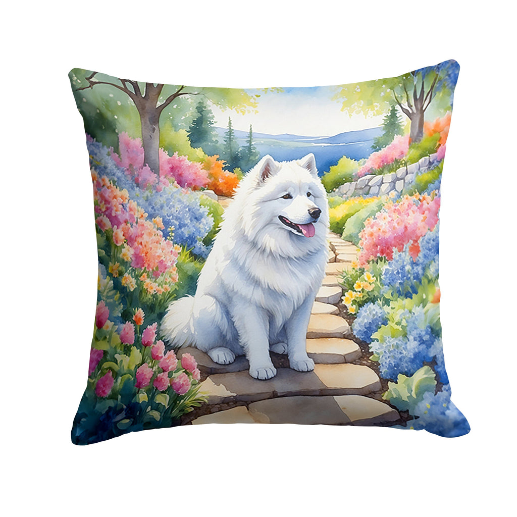 Samoyed Spring Path Decorative Throw Pillow 14x14 Indoor Outdoor Accent Cushion, Fabric Cover with Insert for Sofa, Bed, Porch & Living Room