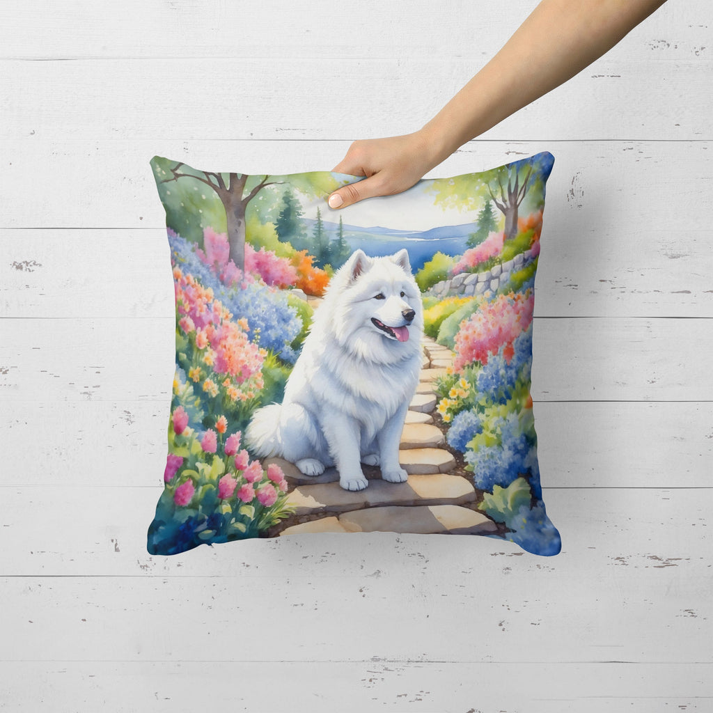 Samoyed Spring Path Decorative Throw Pillow 18x18 Indoor Outdoor Accent Cushion, Fabric Cover with Insert for Sofa, Bed, Porch & Living Room