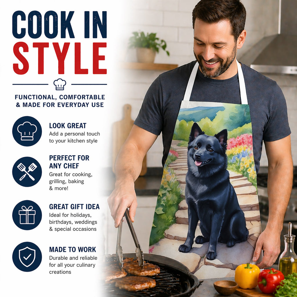 Schipperke Spring Path Apron Cooking Kitchen Server Baking Crafts Gardening for Adult Women Men, Unisex, Large, Multicolor