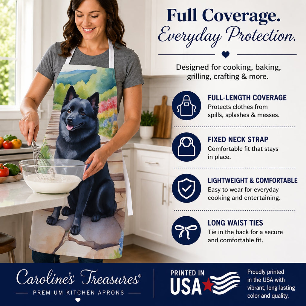 Schipperke Spring Path Apron Cooking Kitchen Server Baking Crafts Gardening for Adult Women Men, Unisex, Large, Multicolor