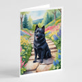 Schipperke Spring Path Greeting Cards Pack of 8 Blank Cards with Envelopes Whimsical A7 Size 5x7