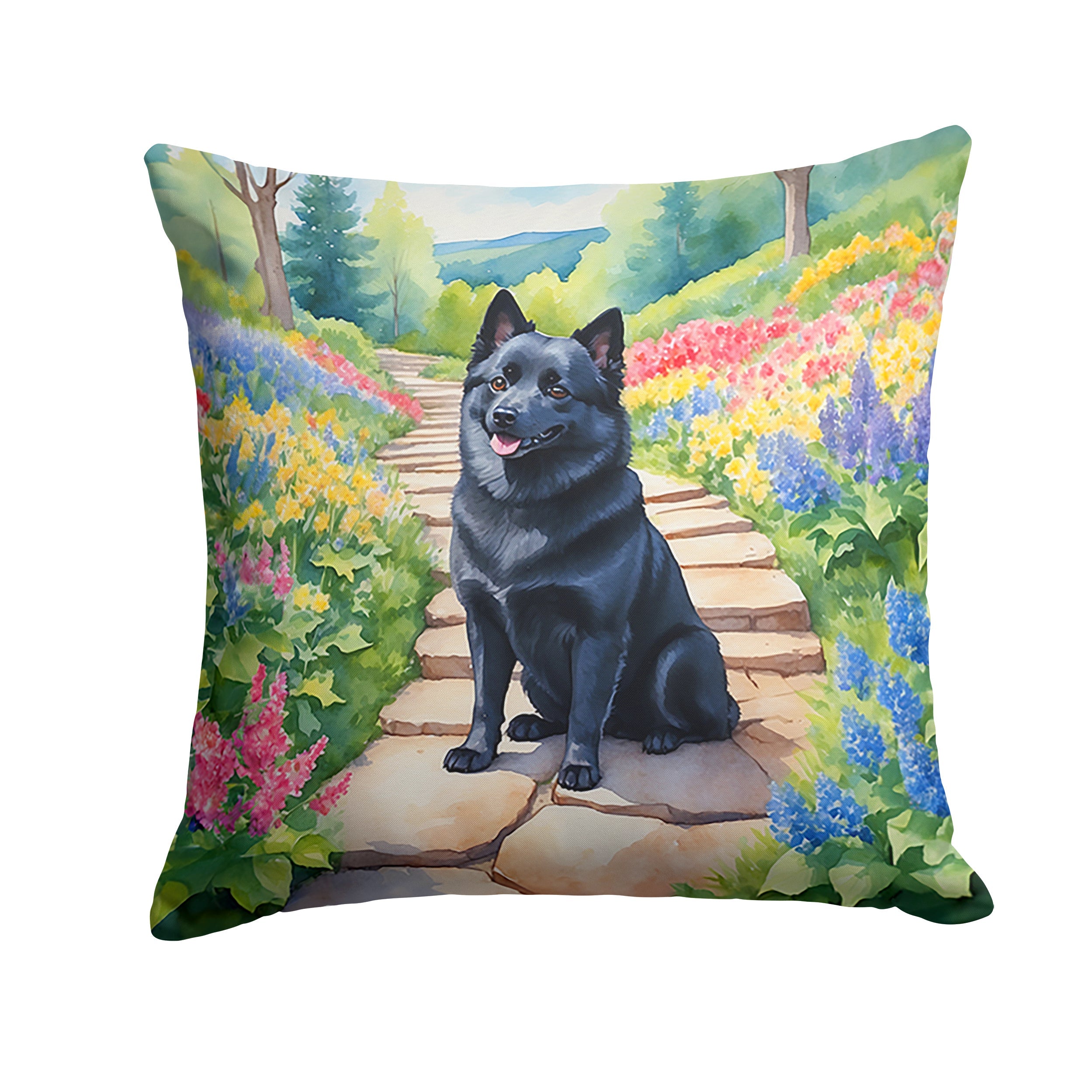 Schipperke Spring Path Decorative Throw Pillow 18x18 Indoor Outdoor Accent Cushion, Fabric Cover with Insert for Sofa, Bed, Porch & Living Room