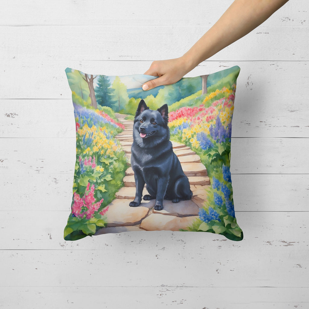 Schipperke Spring Path Decorative Throw Pillow 18x18 Indoor Outdoor Accent Cushion, Fabric Cover with Insert for Sofa, Bed, Porch & Living Room