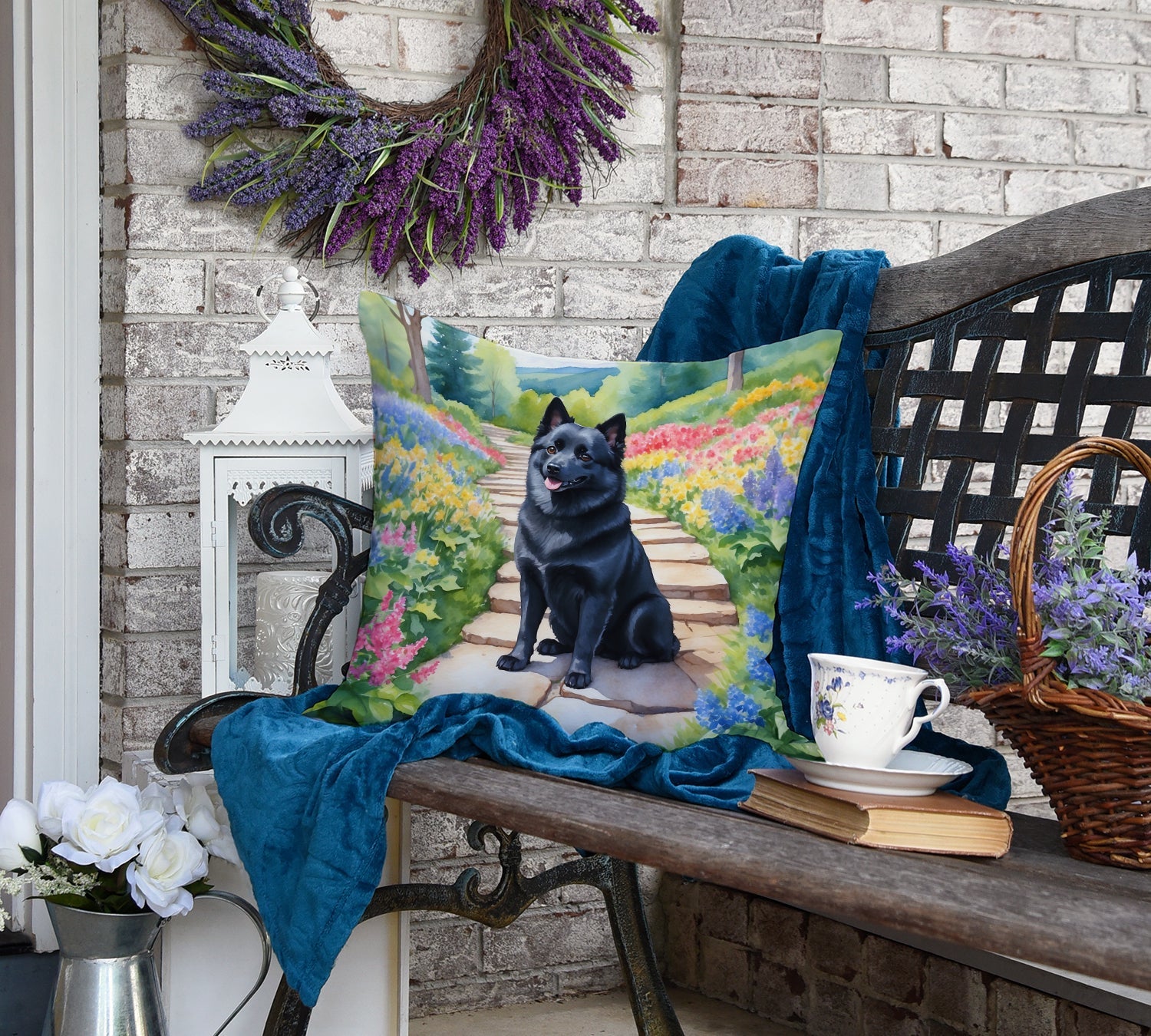 Schipperke Spring Path Decorative Throw Pillow 18x18 Indoor Outdoor Accent Cushion, Fabric Cover with Insert for Sofa, Bed, Porch & Living Room