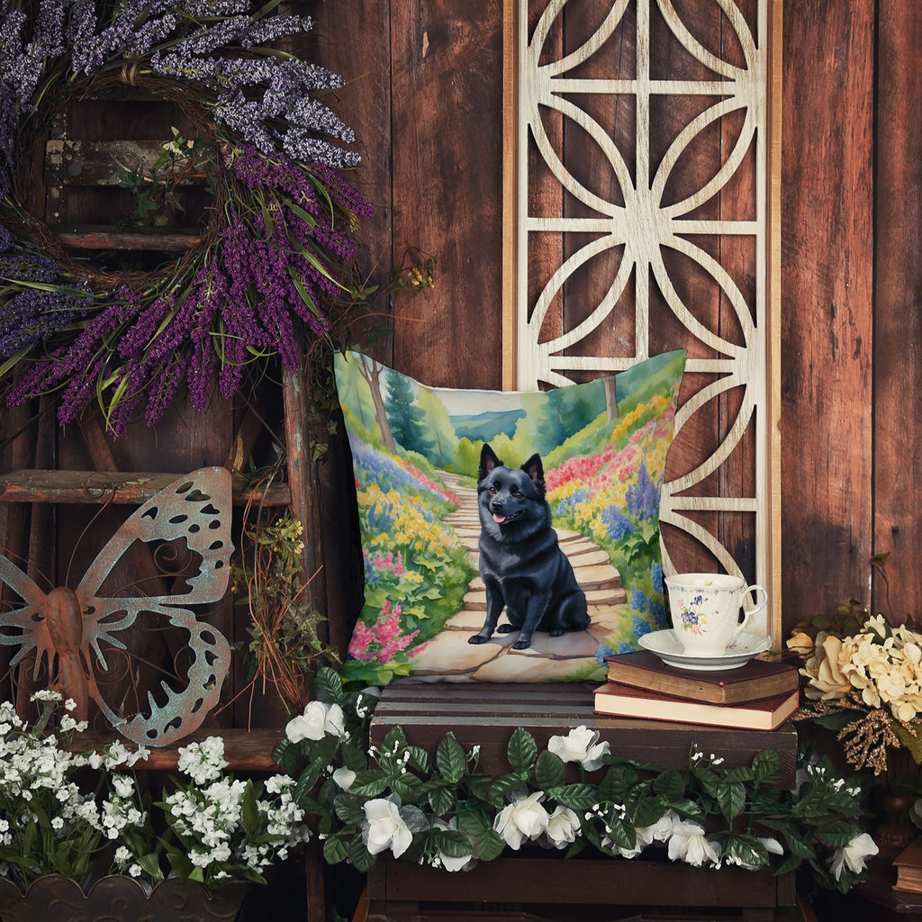 Schipperke Spring Path Decorative Throw Pillow 18x18 Indoor Outdoor Accent Cushion, Fabric Cover with Insert for Sofa, Bed, Porch & Living Room