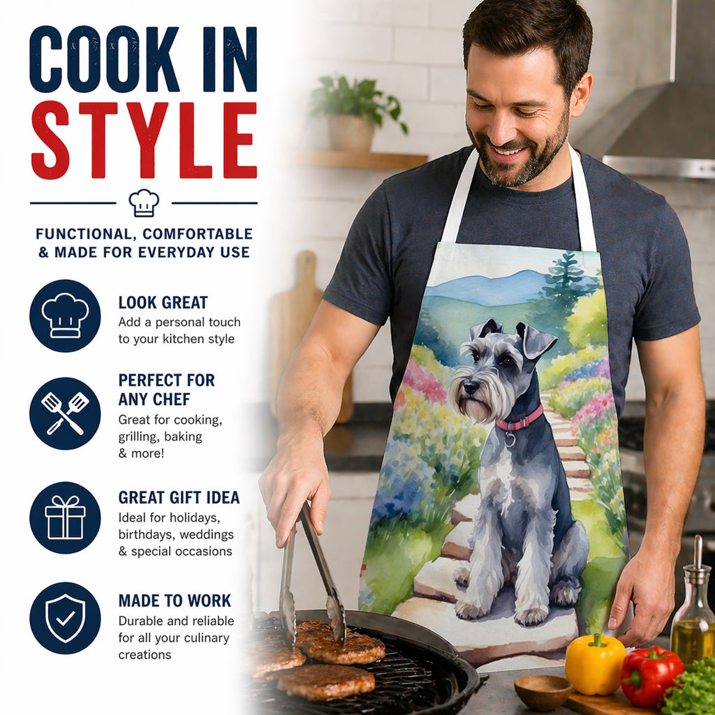 Schnauzer Spring Path Apron Cooking Kitchen Server Baking Crafts Gardening for Adult Women Men, Unisex, Large, Multicolor