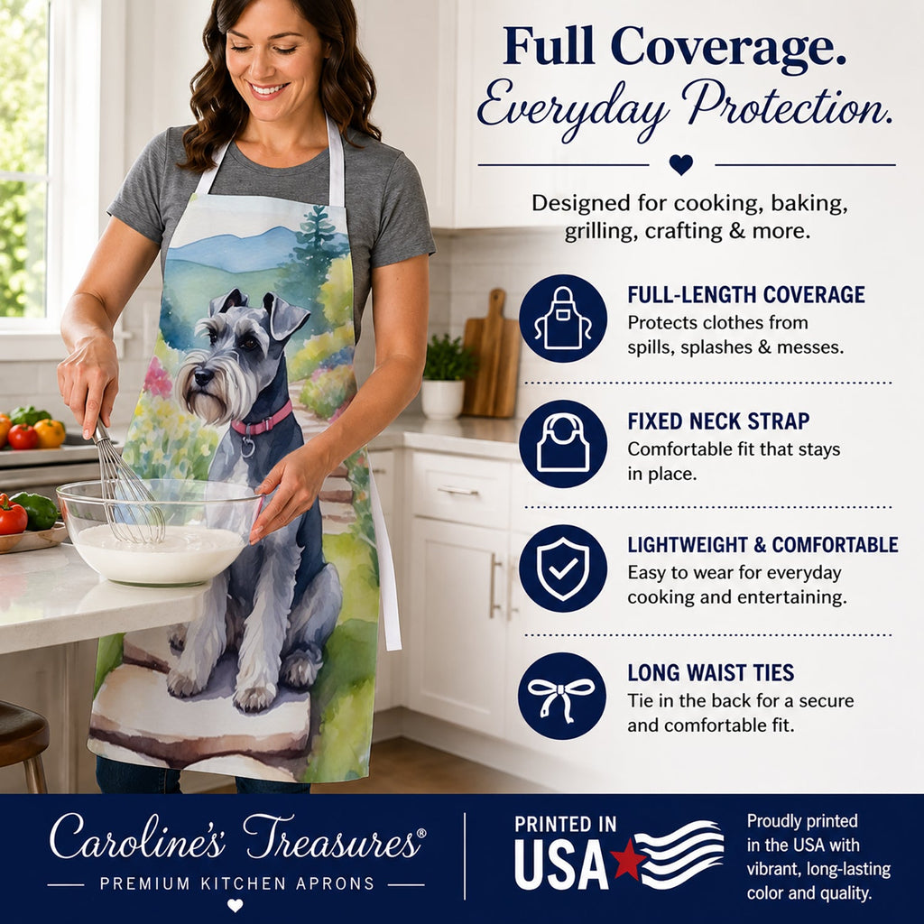 Schnauzer Spring Path Apron Cooking Kitchen Server Baking Crafts Gardening for Adult Women Men, Unisex, Large, Multicolor