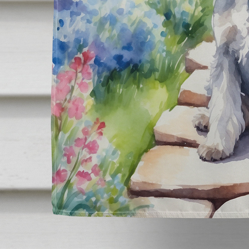 Schnauzer Spring Path House Flag 28x40 Porch Sleeve Pole Decorative Outside Yard Banner Artwork Wall Hanging, Polyester