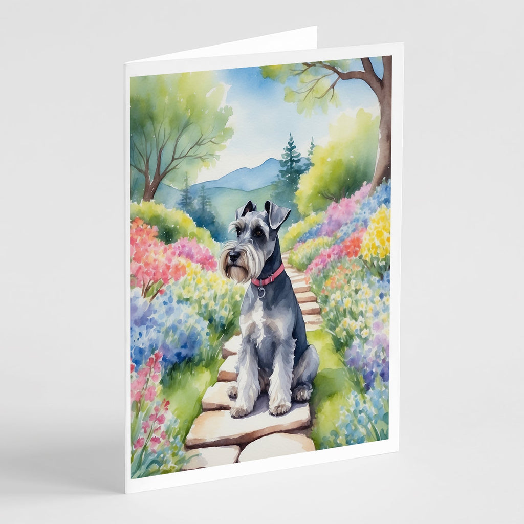 Schnauzer Spring Path Greeting Cards Pack of 8 Blank Cards with Envelopes Whimsical A7 Size 5x7