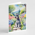 Schnauzer Spring Path Greeting Cards Pack of 8 Blank Cards with Envelopes Whimsical A7 Size 5x7