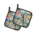 Schnauzer Spring Path Pot Holder Set of 2 Heat Resistant Quilted Hot Pads 7.5 x 7.5 Inch, Insulated Kitchen Trivets for Cooking & Baking