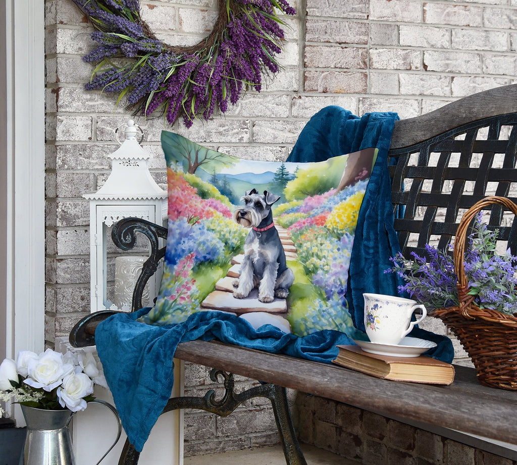 Schnauzer Spring Path Decorative Throw Pillow 18x18 Indoor Outdoor Accent Cushion, Fabric Cover with Insert for Sofa, Bed, Porch & Living Room