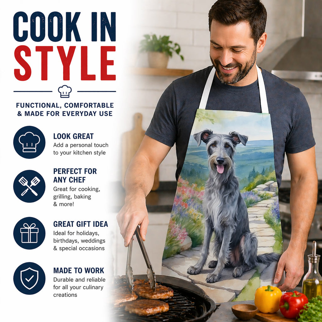 Scottish Deerhound Spring Path Apron Cooking Kitchen Server Baking Crafts Gardening for Adult Women Men, Unisex, Large, Multicolor