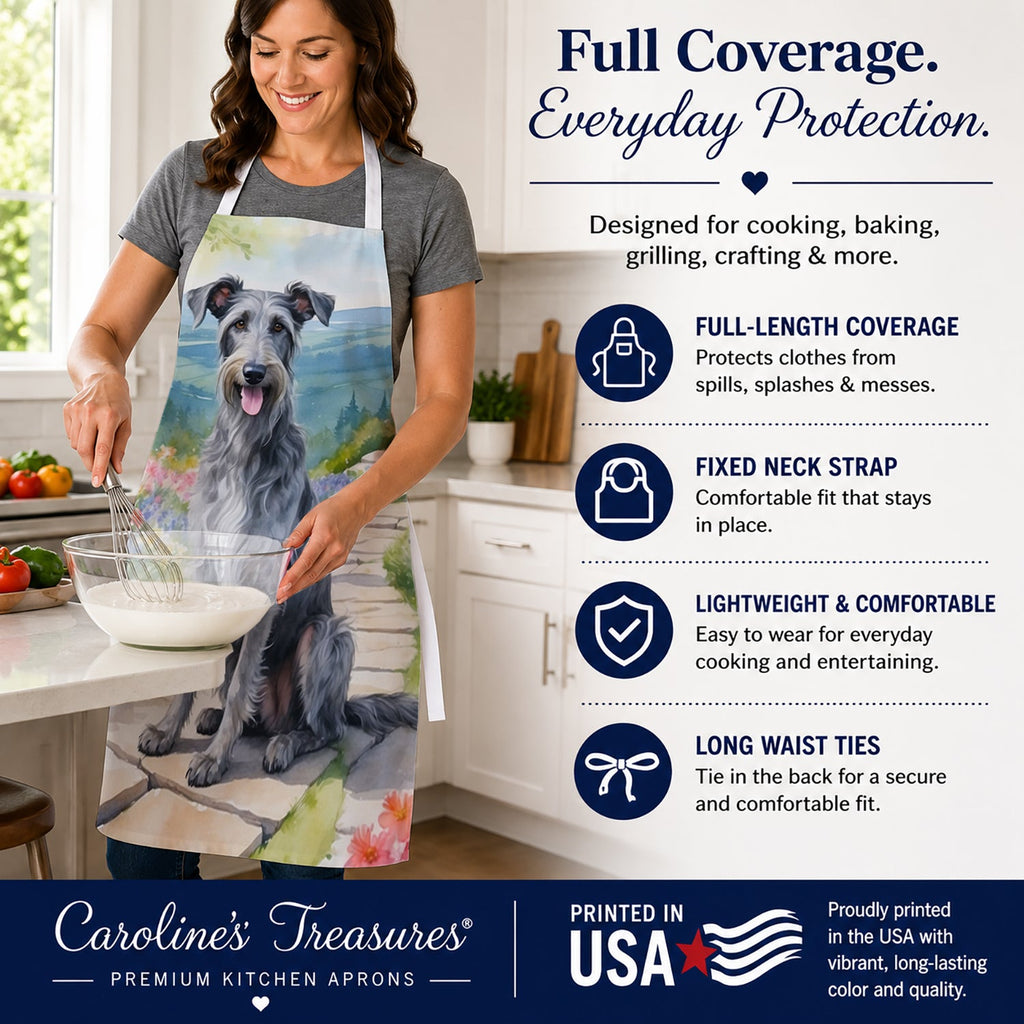 Scottish Deerhound Spring Path Apron Cooking Kitchen Server Baking Crafts Gardening for Adult Women Men, Unisex, Large, Multicolor