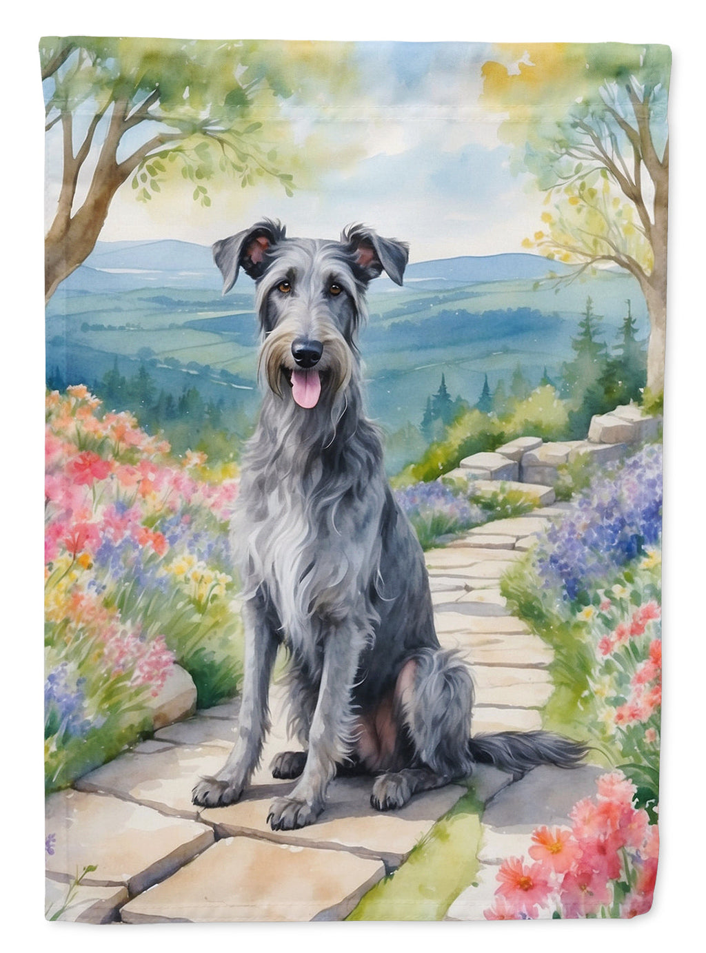 Scottish Deerhound Spring Path House Flag 28x40 Porch Sleeve Pole Decorative Outside Yard Banner Artwork Wall Hanging, Polyester