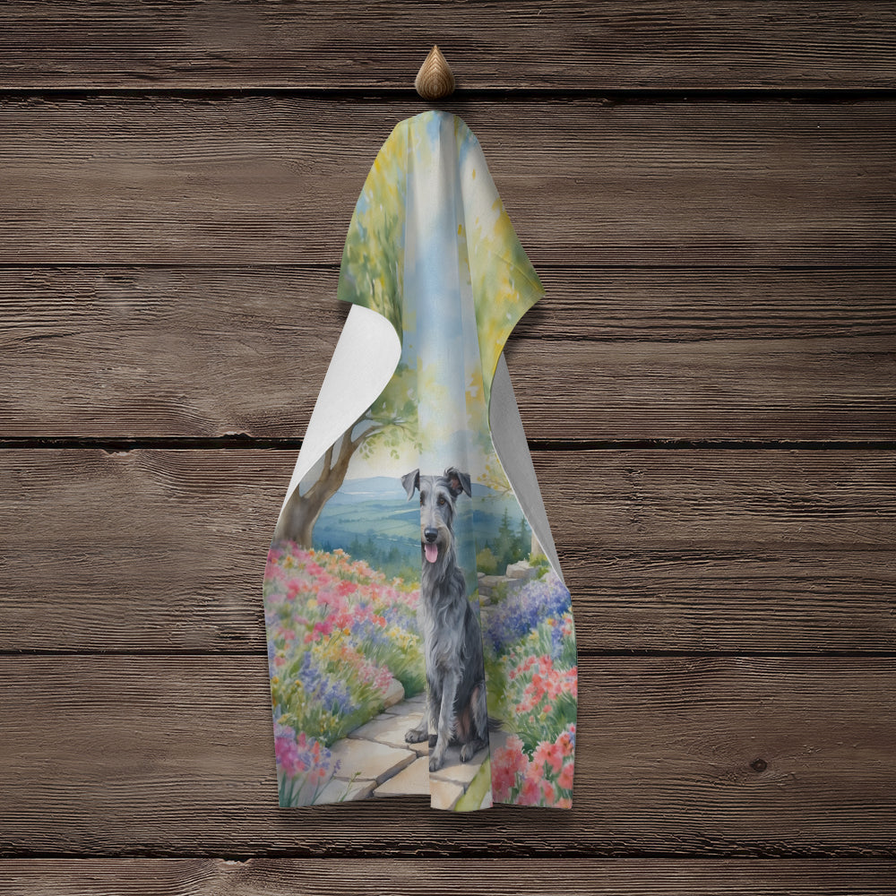 Scottish Deerhound Spring Path Kitchen Towel Velour Plush Front and Cotton Loop Back Machine Washable