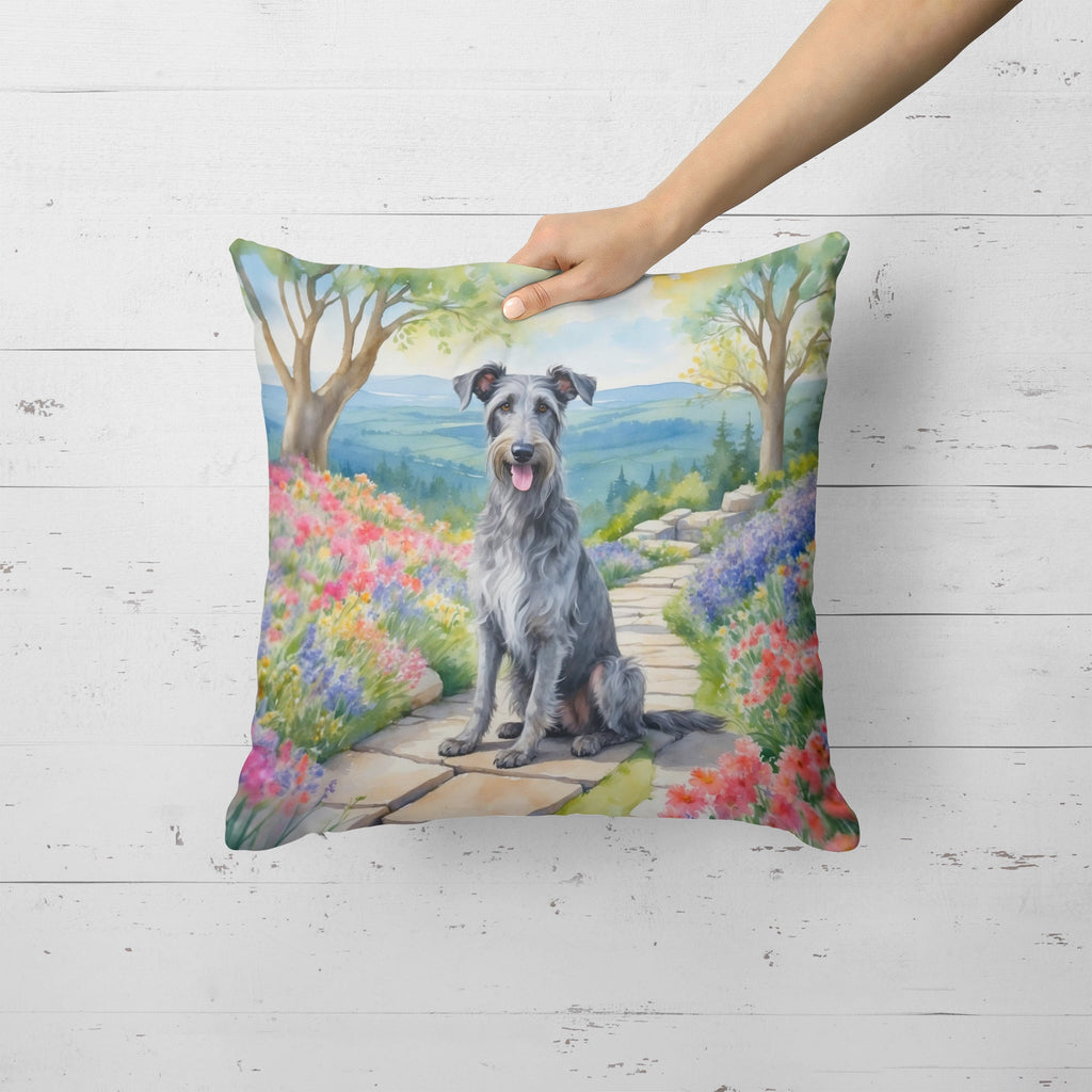 Scottish Deerhound Spring Path Decorative Throw Pillow 18x18 Indoor Outdoor Accent Cushion, Fabric Cover with Insert for Sofa, Bed, Porch & Living Room