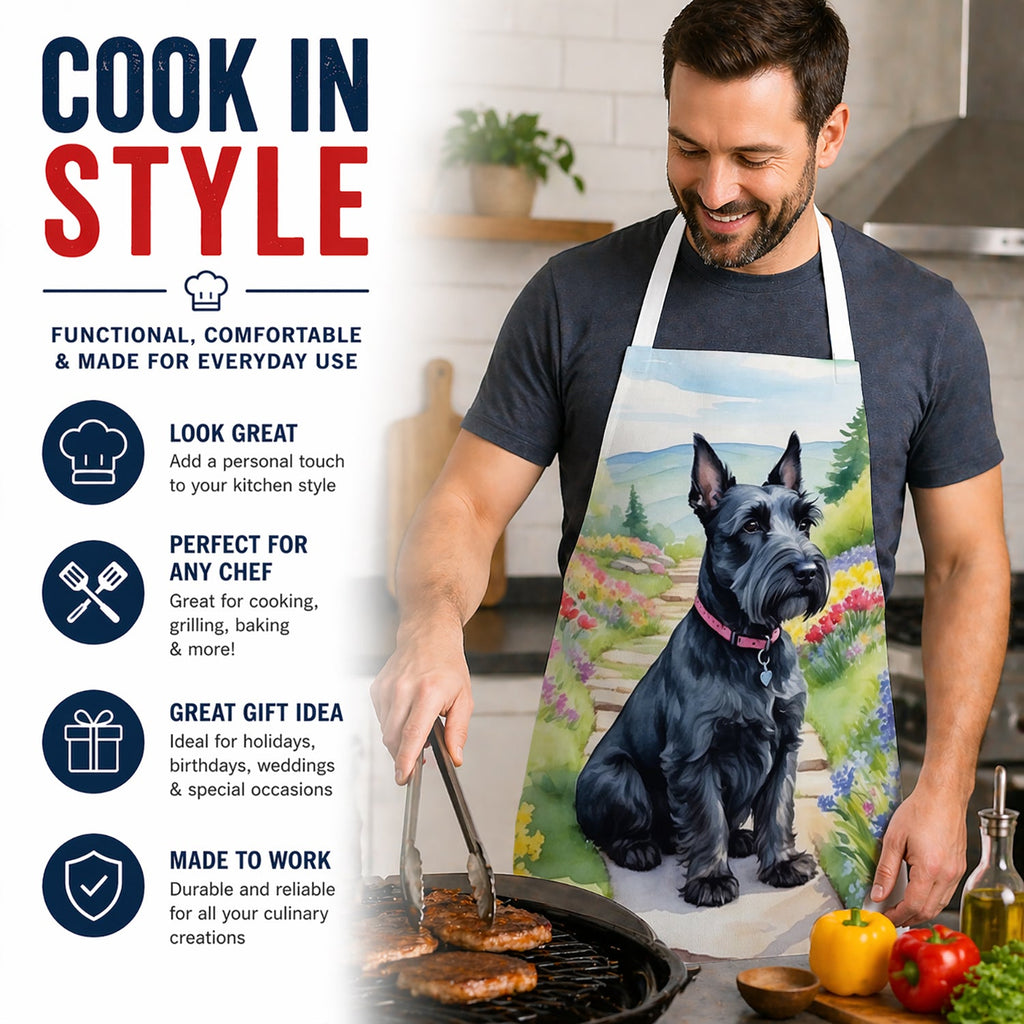 Scottish Terrier Spring Path Apron Cooking Kitchen Server Baking Crafts Gardening for Adult Women Men, Unisex, Large, Multicolor