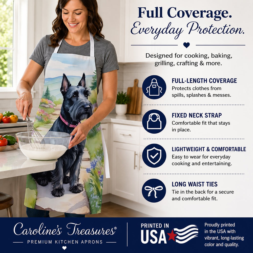 Scottish Terrier Spring Path Apron Cooking Kitchen Server Baking Crafts Gardening for Adult Women Men, Unisex, Large, Multicolor