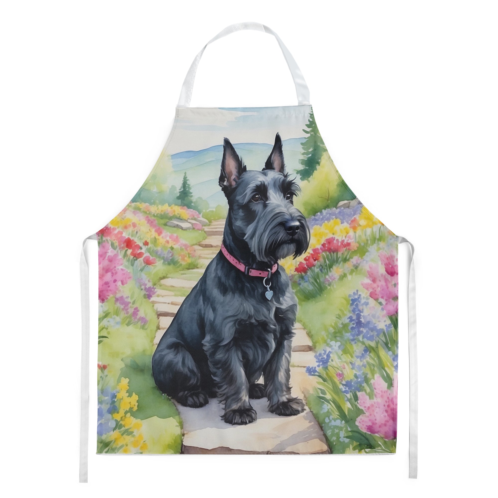 Scottish Terrier Spring Path Apron Cooking Kitchen Server Baking Crafts Gardening for Adult Women Men, Unisex, Large, Multicolor