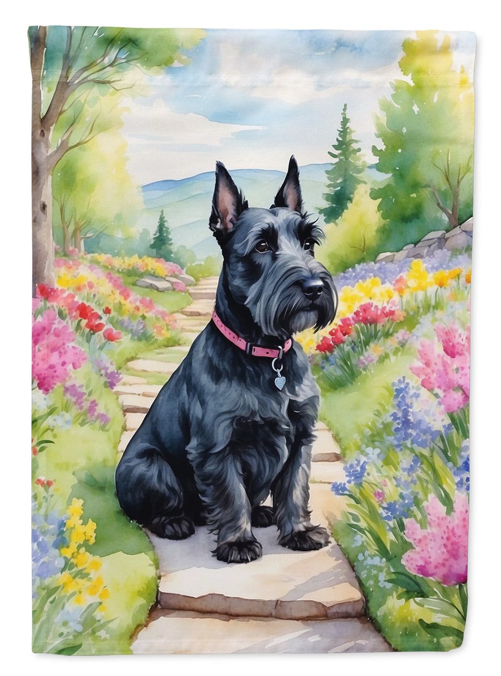 Scottish Terrier Spring Path House Flag 28x40 Porch Sleeve Pole Decorative Outside Yard Banner Artwork Wall Hanging, Polyester