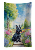 Scottish Terrier Spring Path Kitchen Towel Velour Plush Front and Cotton Loop Back Machine Washable