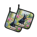 Scottish Terrier Spring Path Pot Holder Set of 2 Heat Resistant Quilted Hot Pads 7.5 x 7.5 Inch, Insulated Kitchen Trivets for Cooking & Baking