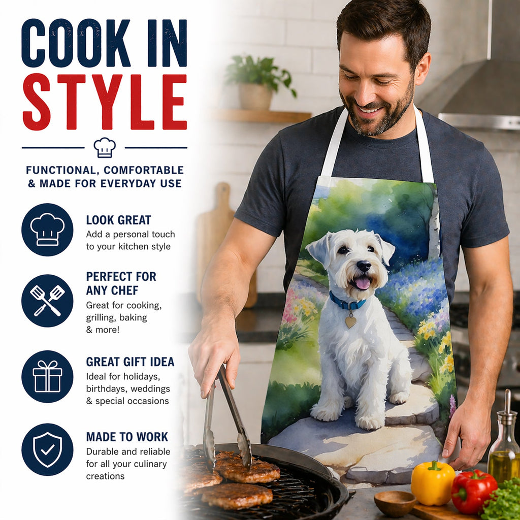Sealyham Terrier Spring Path Apron Cooking Kitchen Server Baking Crafts Gardening for Adult Women Men, Unisex, Large, Multicolor
