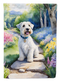 Sealyham Terrier Spring Path House Flag 28x40 Porch Sleeve Pole Decorative Outside Yard Banner Artwork Wall Hanging, Polyester