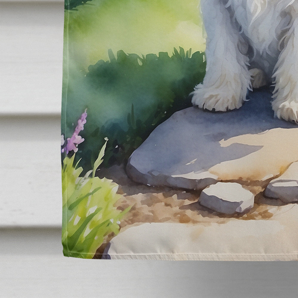 Sealyham Terrier Spring Path House Flag 28x40 Porch Sleeve Pole Decorative Outside Yard Banner Artwork Wall Hanging, Polyester