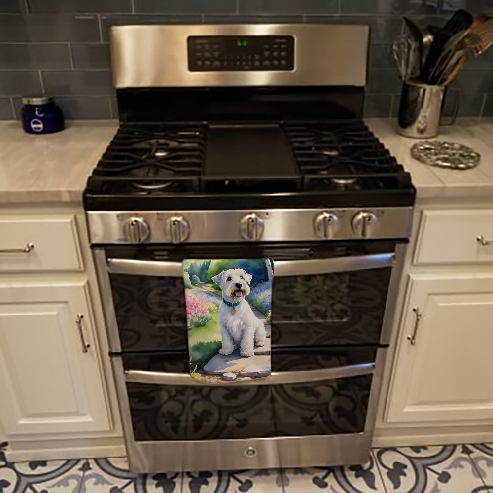 Sealyham Terrier Spring Path Kitchen Towel Velour Plush Front and Cotton Loop Back Machine Washable