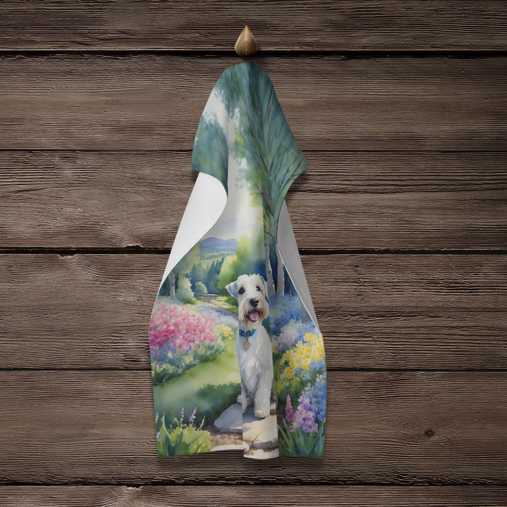 Sealyham Terrier Spring Path Kitchen Towel Velour Plush Front and Cotton Loop Back Machine Washable
