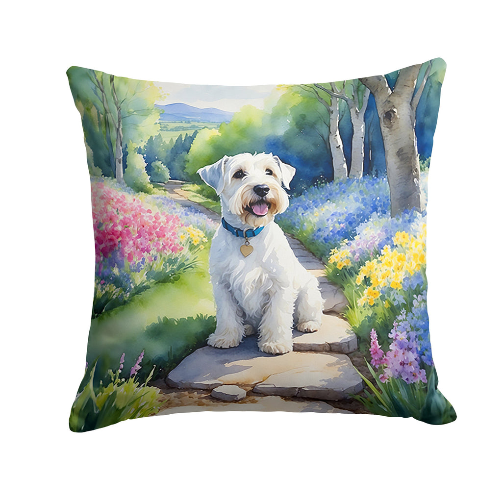 Sealyham Terrier Spring Path Decorative Throw Pillow 18x18 Indoor Outdoor Accent Cushion, Fabric Cover with Insert for Sofa, Bed, Porch & Living Room