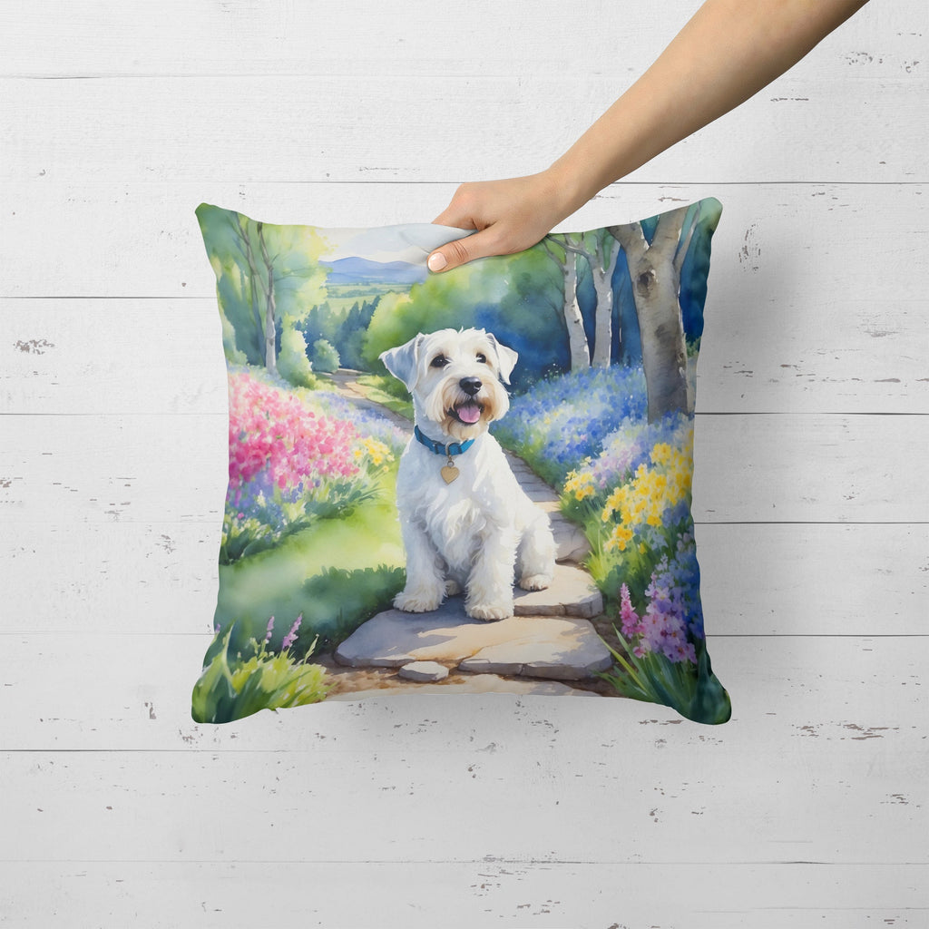 Sealyham Terrier Spring Path Decorative Throw Pillow 18x18 Indoor Outdoor Accent Cushion, Fabric Cover with Insert for Sofa, Bed, Porch & Living Room