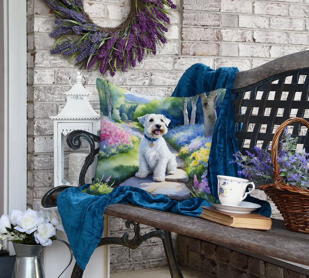 Sealyham Terrier Spring Path Decorative Throw Pillow 18x18 Indoor Outdoor Accent Cushion, Fabric Cover with Insert for Sofa, Bed, Porch & Living Room