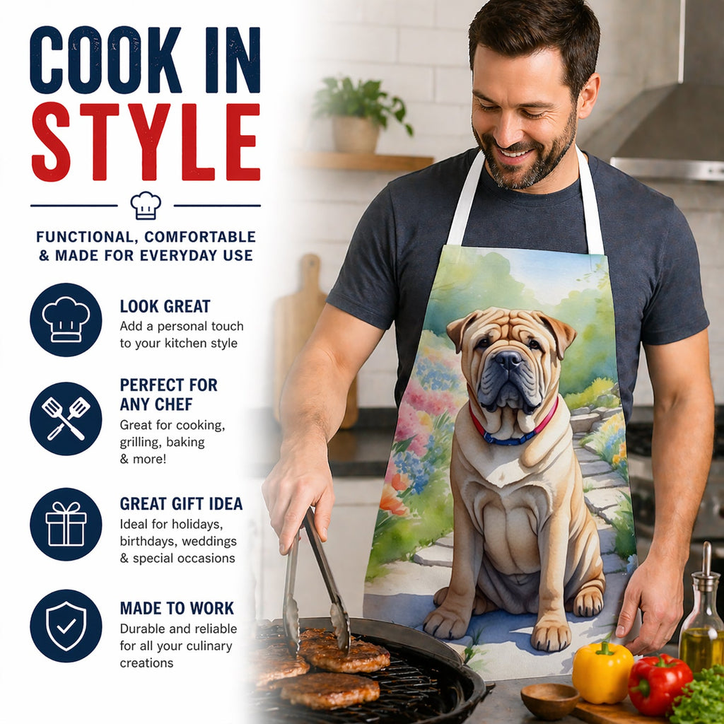 Shar Pei Spring Path Apron Cooking Kitchen Server Baking Crafts Gardening for Adult Women Men, Unisex, Large, Multicolor