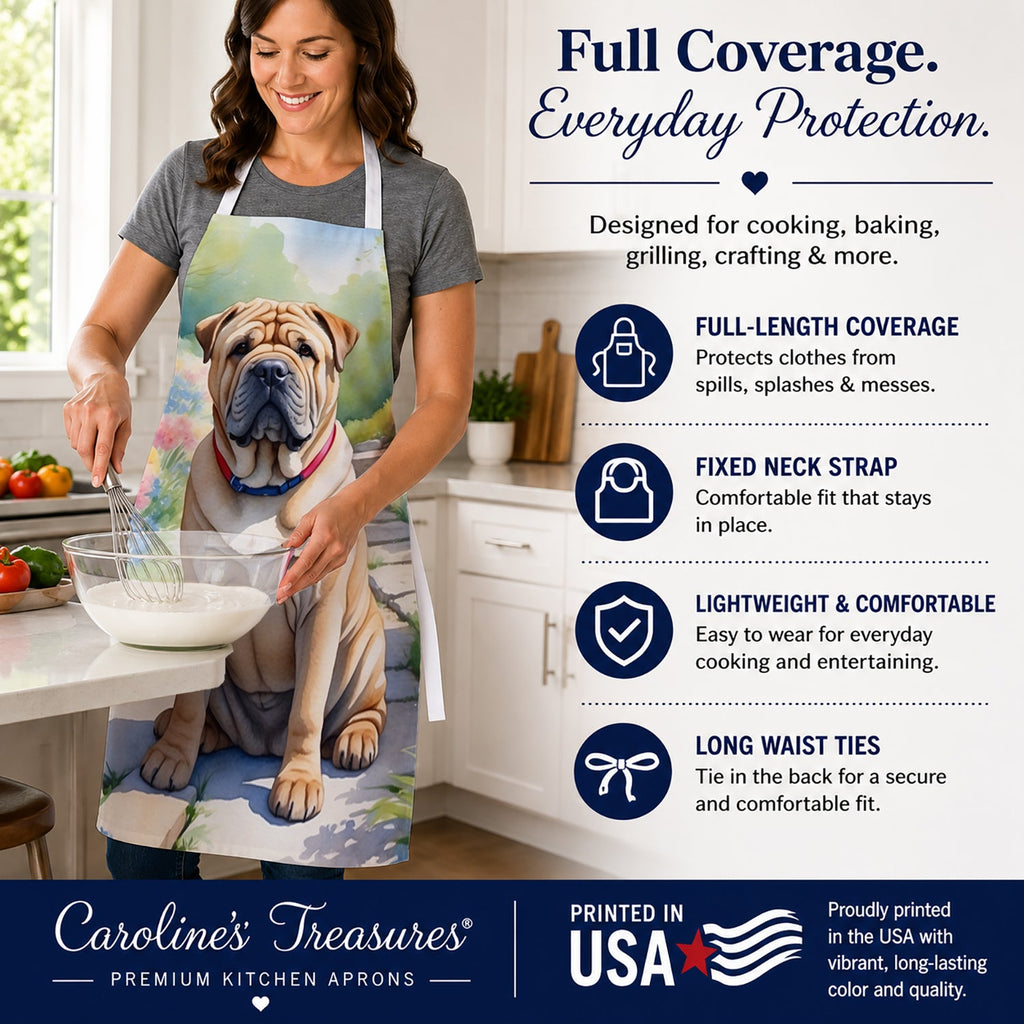 Shar Pei Spring Path Apron Cooking Kitchen Server Baking Crafts Gardening for Adult Women Men, Unisex, Large, Multicolor
