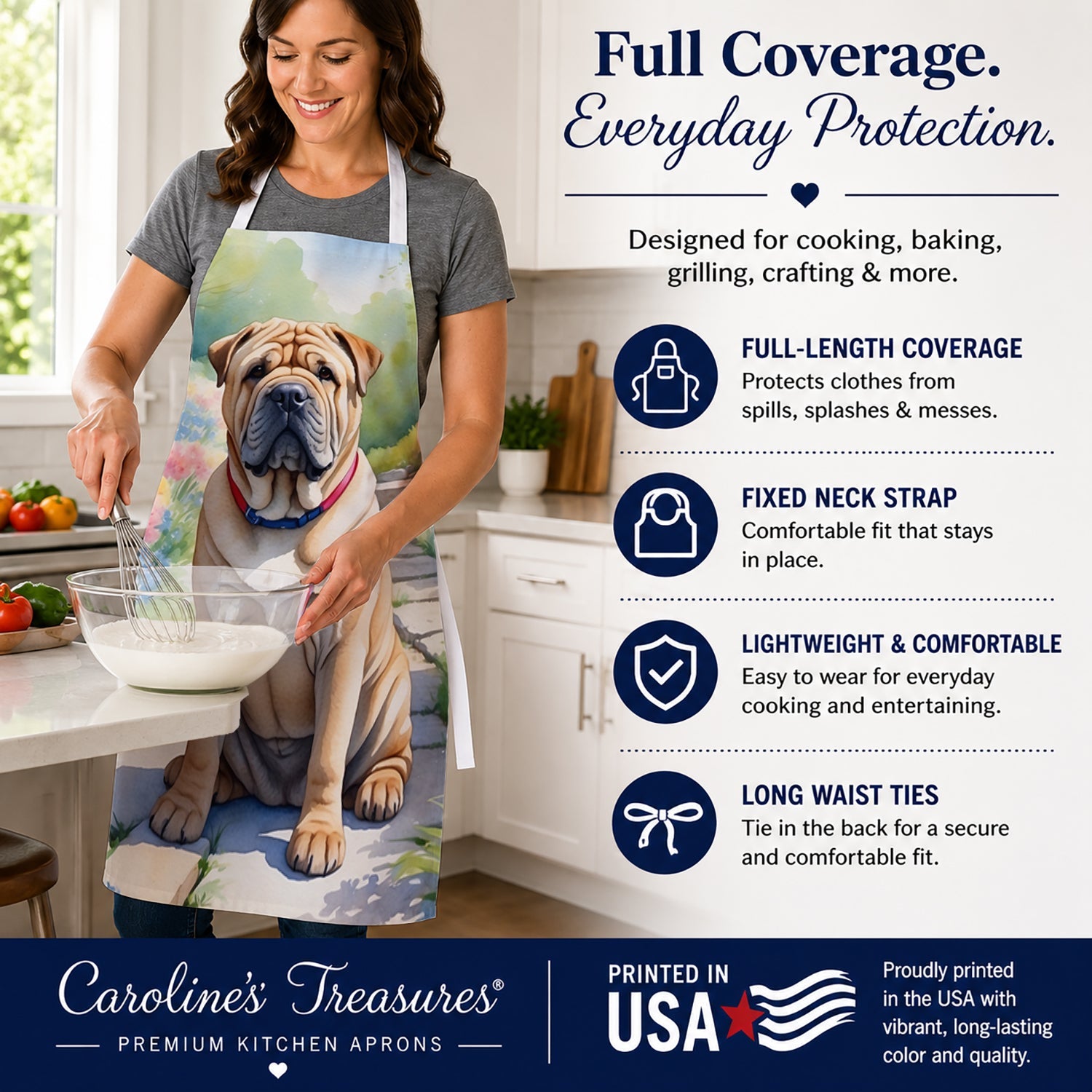 Shar Pei Spring Path Apron Cooking Kitchen Server Baking Crafts Gardening for Adult Women Men, Unisex, Large, Multicolor