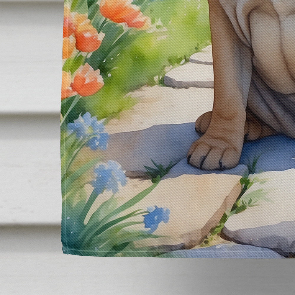 Shar Pei Spring Path House Flag 28x40 Porch Sleeve Pole Decorative Outside Yard Banner Artwork Wall Hanging, Polyester