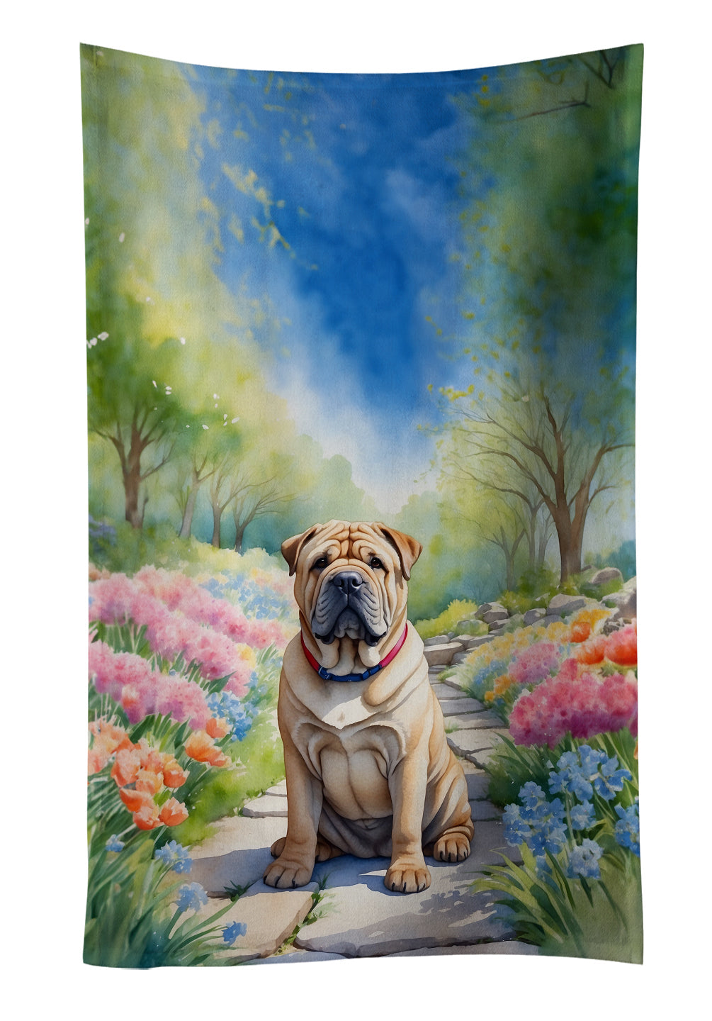 Shar Pei Spring Path Kitchen Towel Velour Plush Front and Cotton Loop Back Machine Washable