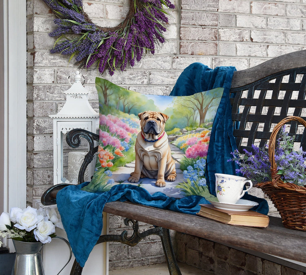 Shar Pei Spring Path Decorative Throw Pillow 18x18 Indoor Outdoor Accent Cushion, Fabric Cover with Insert for Sofa, Bed, Porch & Living Room